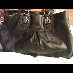 Black Coach Shoulder Bag with Purple Lining